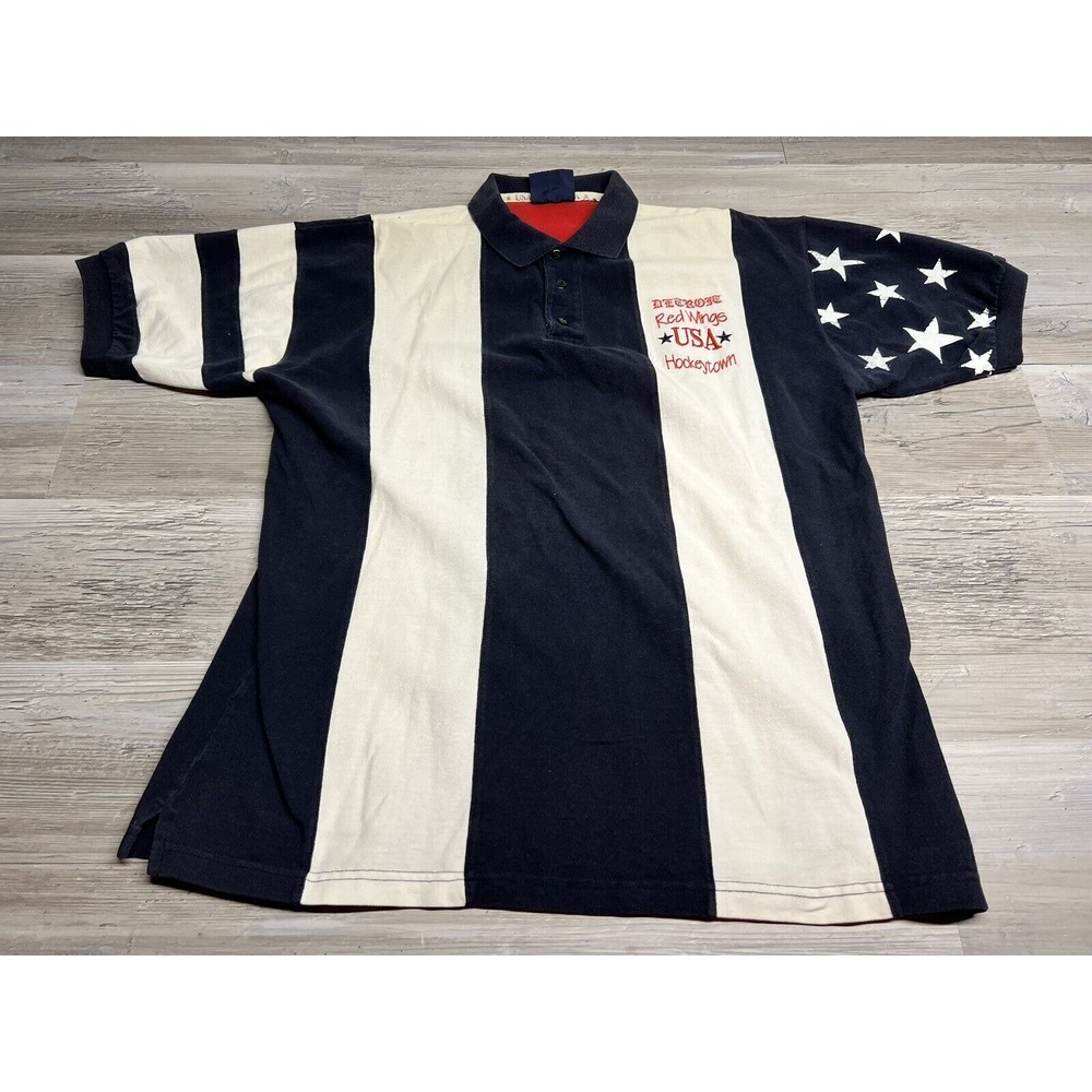 Vtg Time AM Men's Detroit Red Wings Rugby Polo‎ Shirt Size XL Hockeytown USA